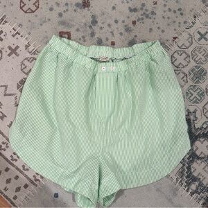 Free People Green Striped High Waist Shorts